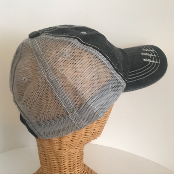 Distressed Canvas, Mesh Back Ponytail Hat Adjustable Black Grey New! - Picture 12 of 12